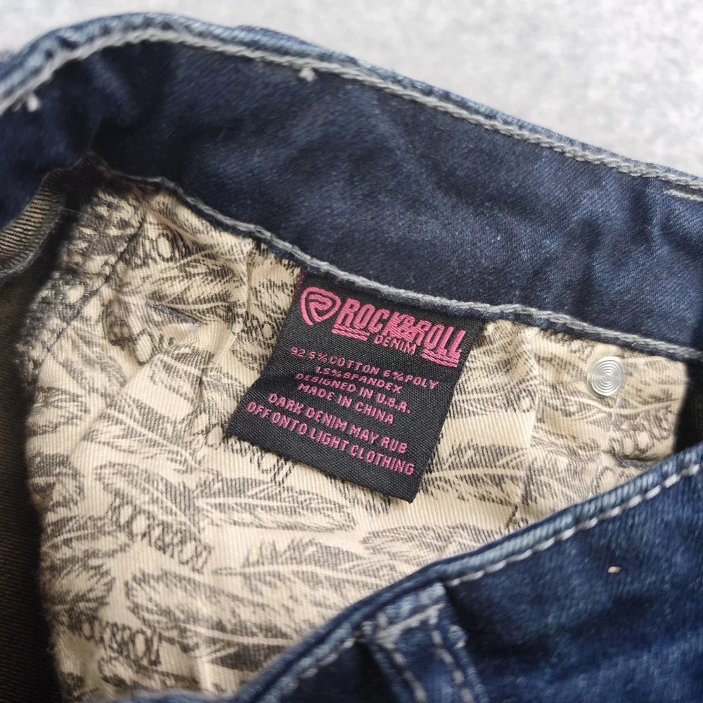 Rock & Roll Denim High Rise Bell Bottom Jeans Women's 28x32 Blue Dark Wash